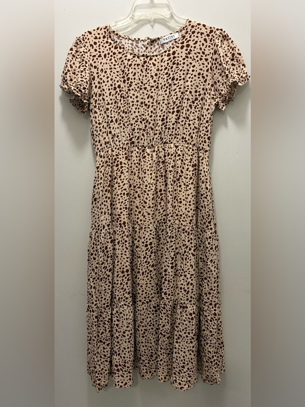 Beige Spot-Print Tiered  Dress by